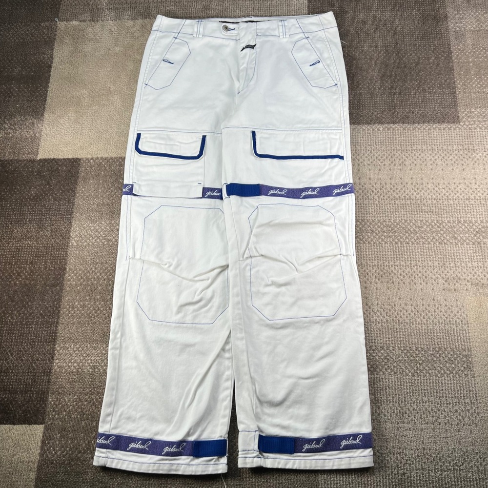Marithe Francois Girbaud White Blue Shuttle Tape Baggy Wide Leg Jeans 36X34